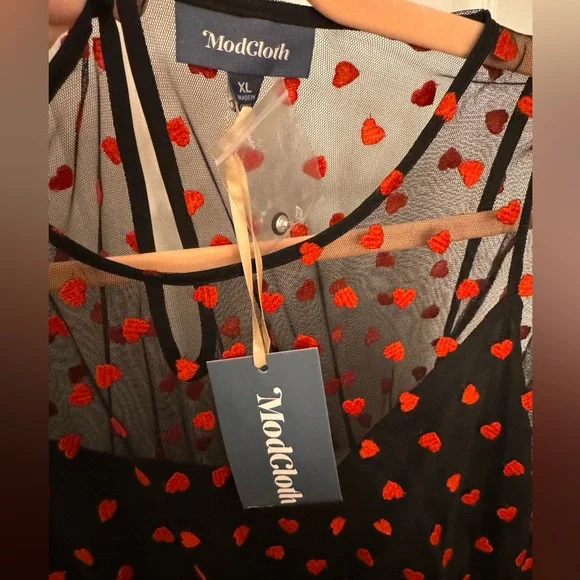 Modcloth Sheer Black Dress with Embroidered Red Hearts - Picture 7 of 9